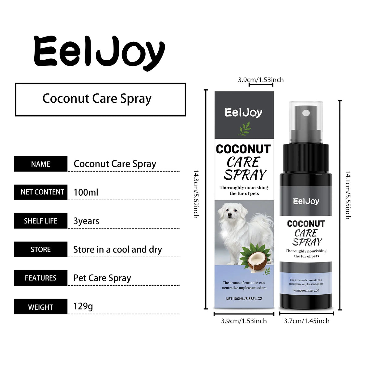 Pet Coconut Grooming Spray Fur Conditioner Odor Care Shine for Dogs Cats