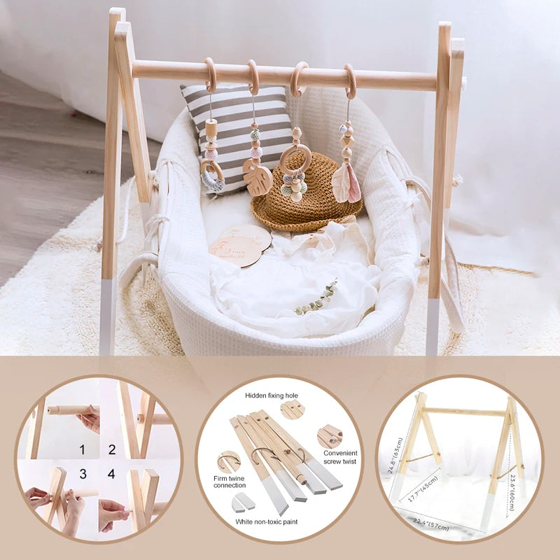 Wooden Baby Play Gym Toys Nordic Nursery Sensory Toys Infant Gift
