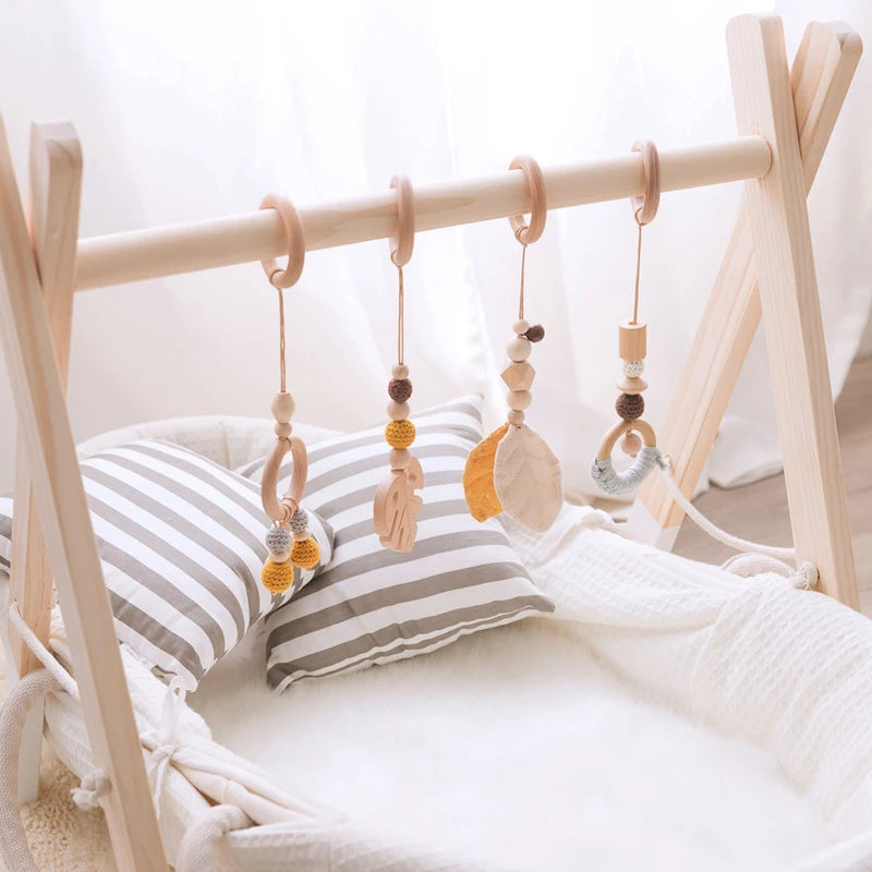 Wooden Baby Play Gym Toys Nordic Nursery Sensory Toys Infant Gift