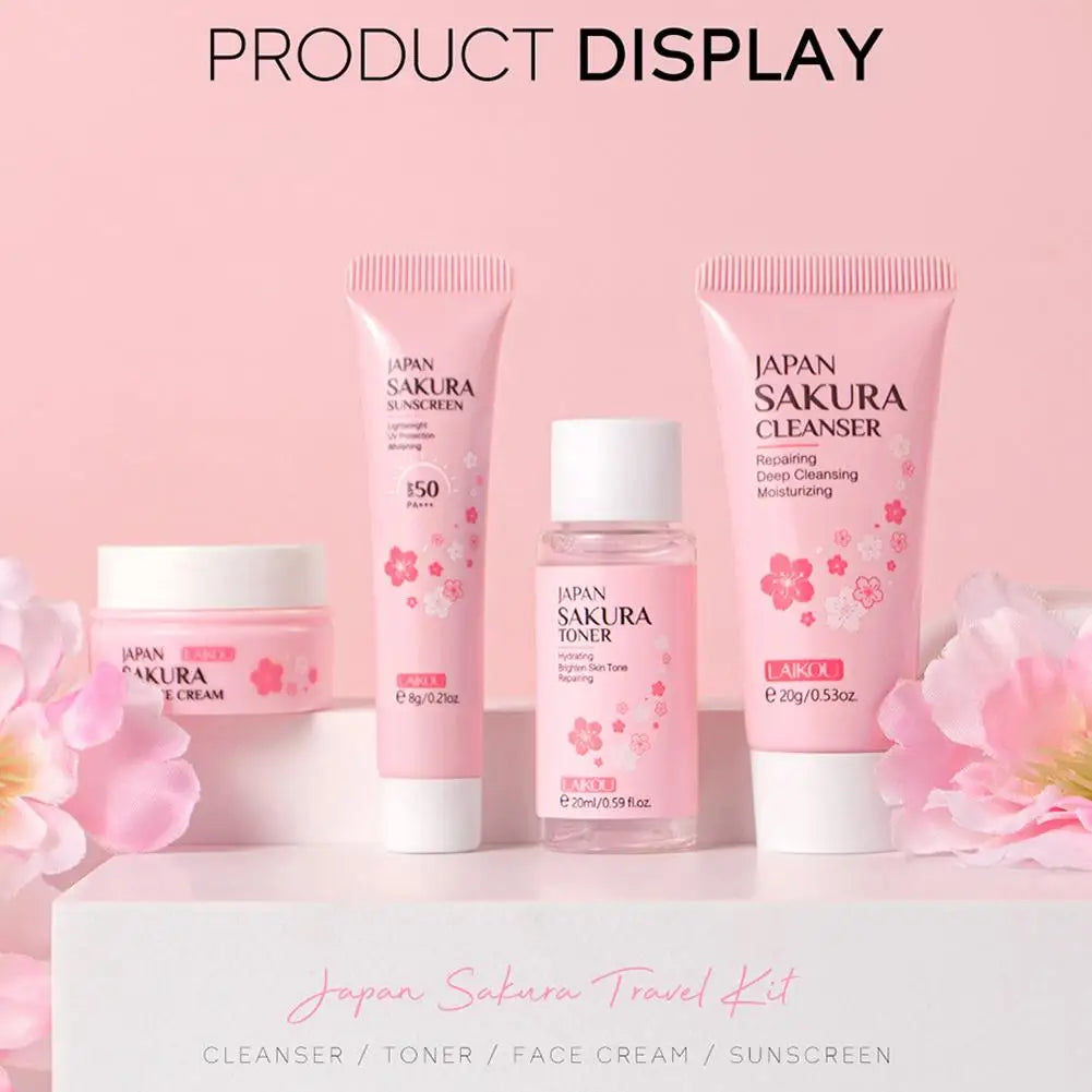 Sakura Skincare Set for Women Cleanser Serum Eye Cream Essence Gift Kit