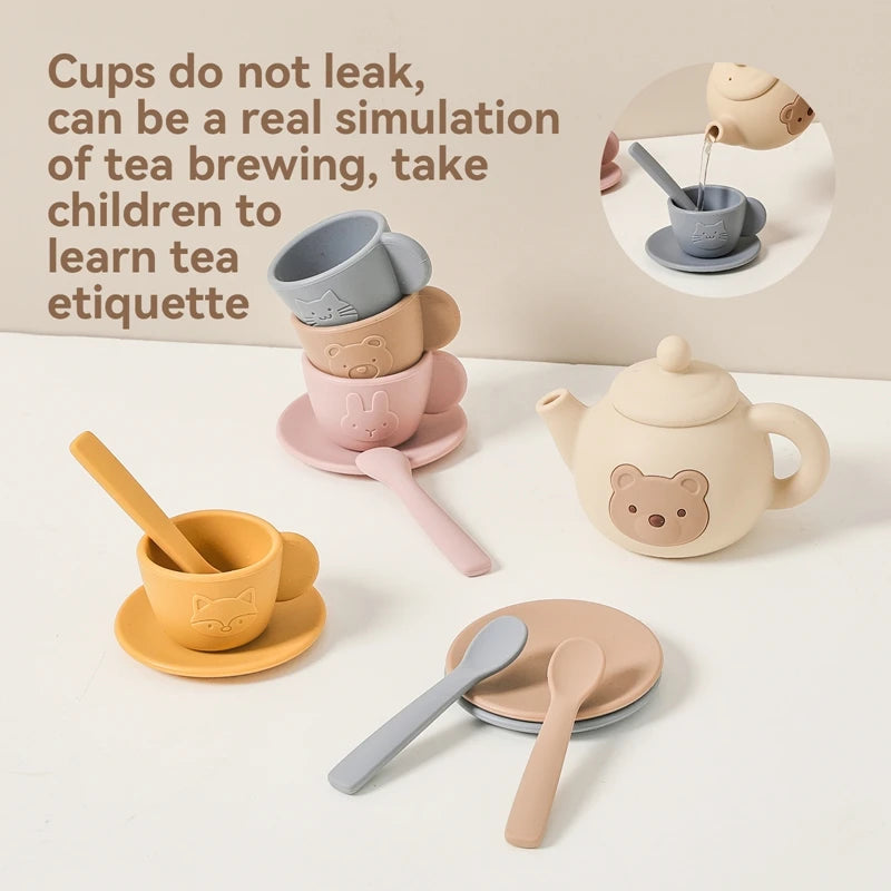 Wooden Tea Set for Kids Pretend Play Tea Party Role Playing Toy