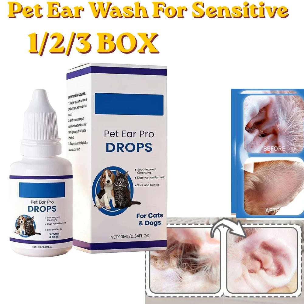 Pet Ear Cleaner Drops for Dogs & Cats Earwax Odor & Itch Care
