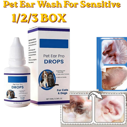 Pet Ear Cleaner Drops for Dogs & Cats Earwax Odor & Itch Care