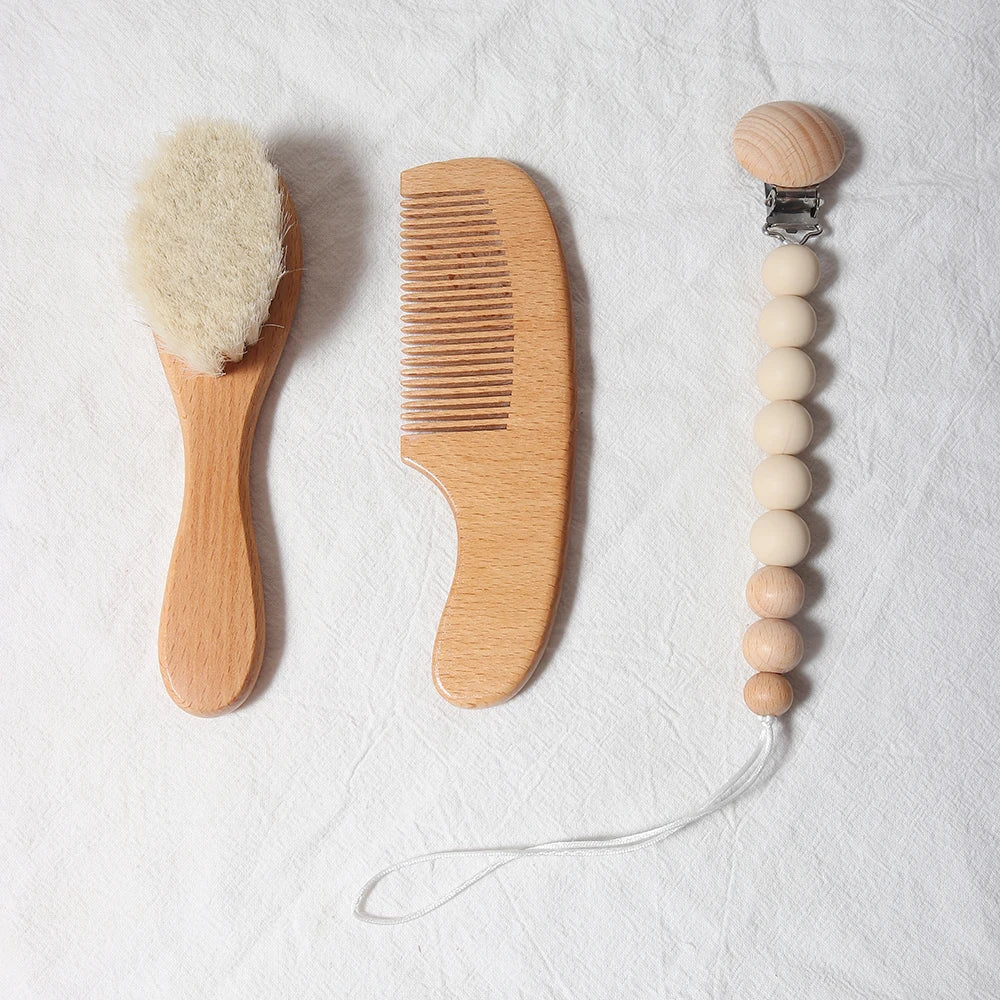 Baby Comb & Brush Set Newborn Grooming Kit Wooden Comb Hair Brush