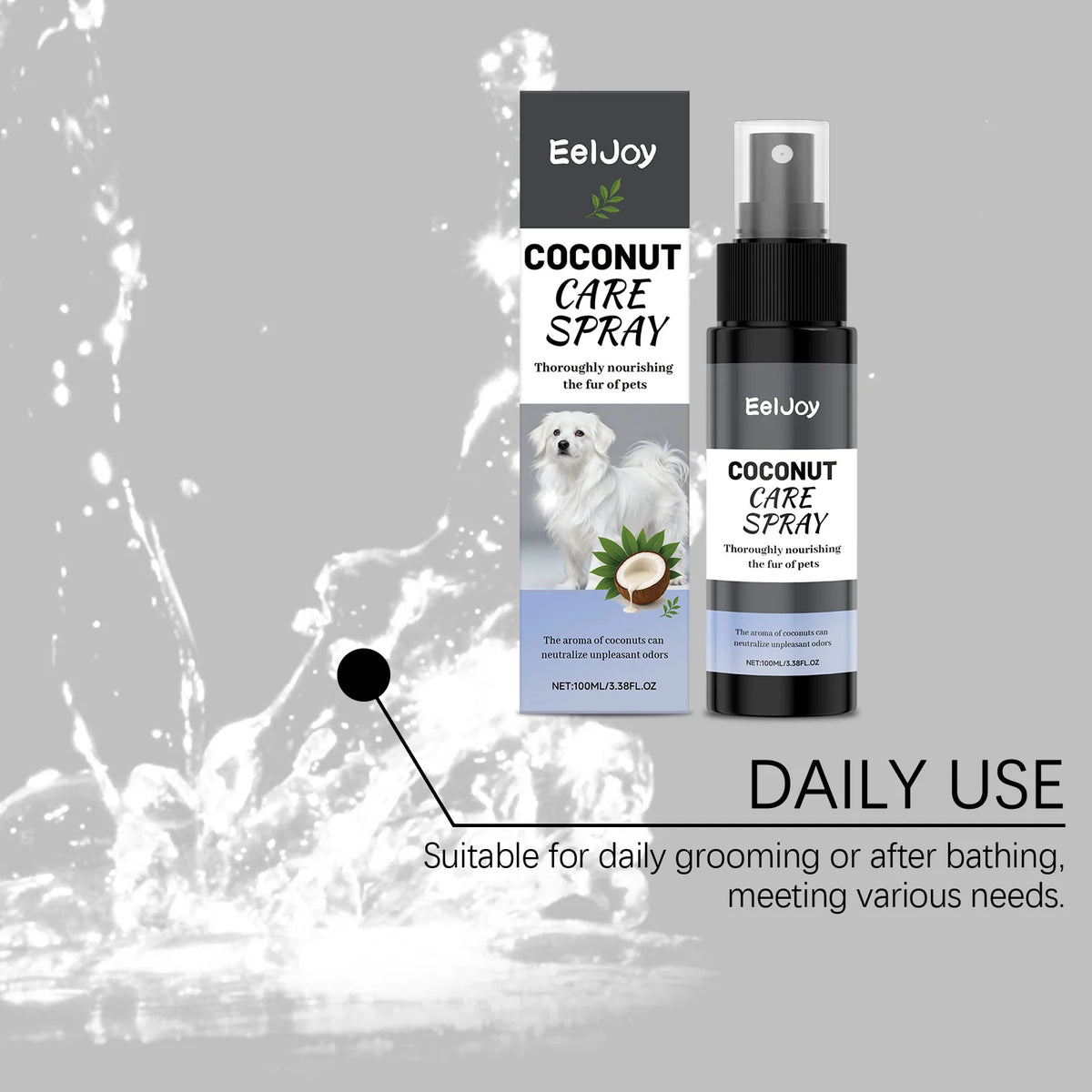 Pet Coconut Grooming Spray Fur Conditioner Odor Care Shine for Dogs Cats