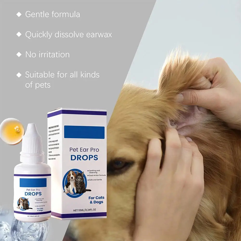 Pet Ear Cleaner Drops for Dogs & Cats Earwax Odor & Itch Care
