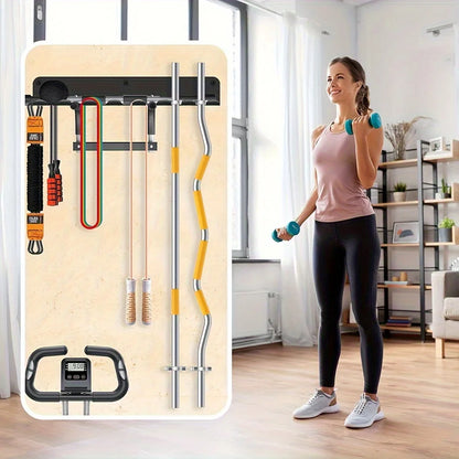 Wall Mounted Fitness Equipment Organizer Black Iron Home Gym Storage Rack