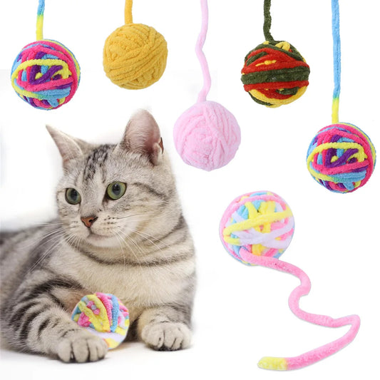 Interactive Cat Toy Balls Colorful Wool Balls Self Play Teaser Toys