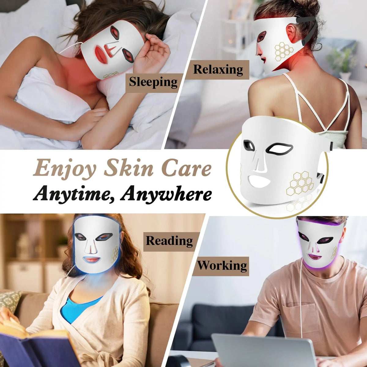 LED Face Mask Light Therapy Red Blue Infrared Facial Skin Care