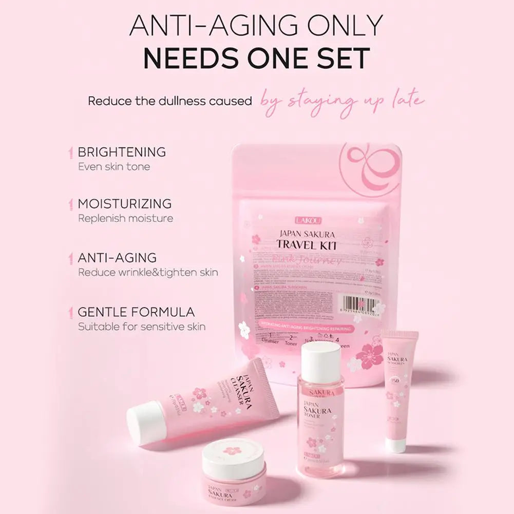 Sakura Skincare Set for Women Cleanser Serum Eye Cream Essence Gift Kit