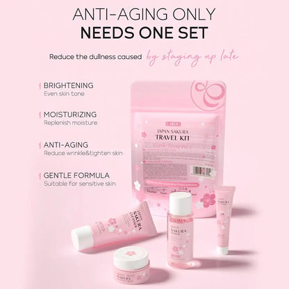 Sakura Skincare Set for Women Cleanser Serum Eye Cream Essence Gift Kit