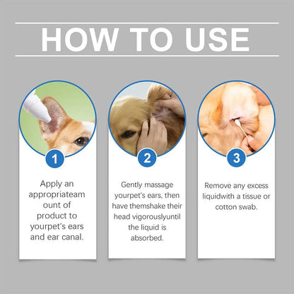Pet Ear Cleaner Drops for Dogs & Cats Earwax Odor & Itch Care