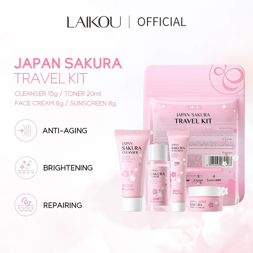 Sakura Skincare Set for Women Cleanser Serum Eye Cream Essence Gift Kit