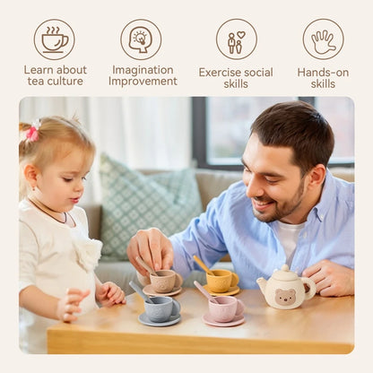 Wooden Tea Set for Kids Pretend Play Tea Party Role Playing Toy