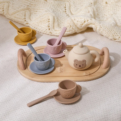 Wooden Tea Set for Kids Pretend Play Tea Party Role Playing Toy