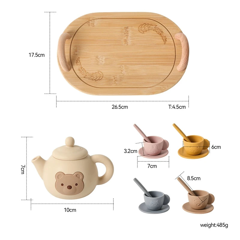 Wooden Tea Set for Kids Pretend Play Tea Party Role Playing Toy