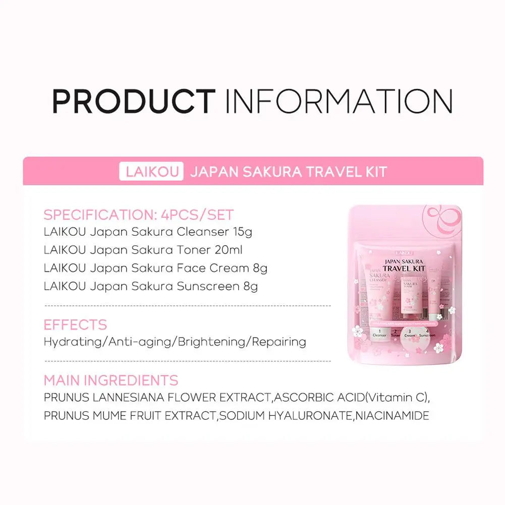 Sakura Skincare Set for Women Cleanser Serum Eye Cream Essence Gift Kit