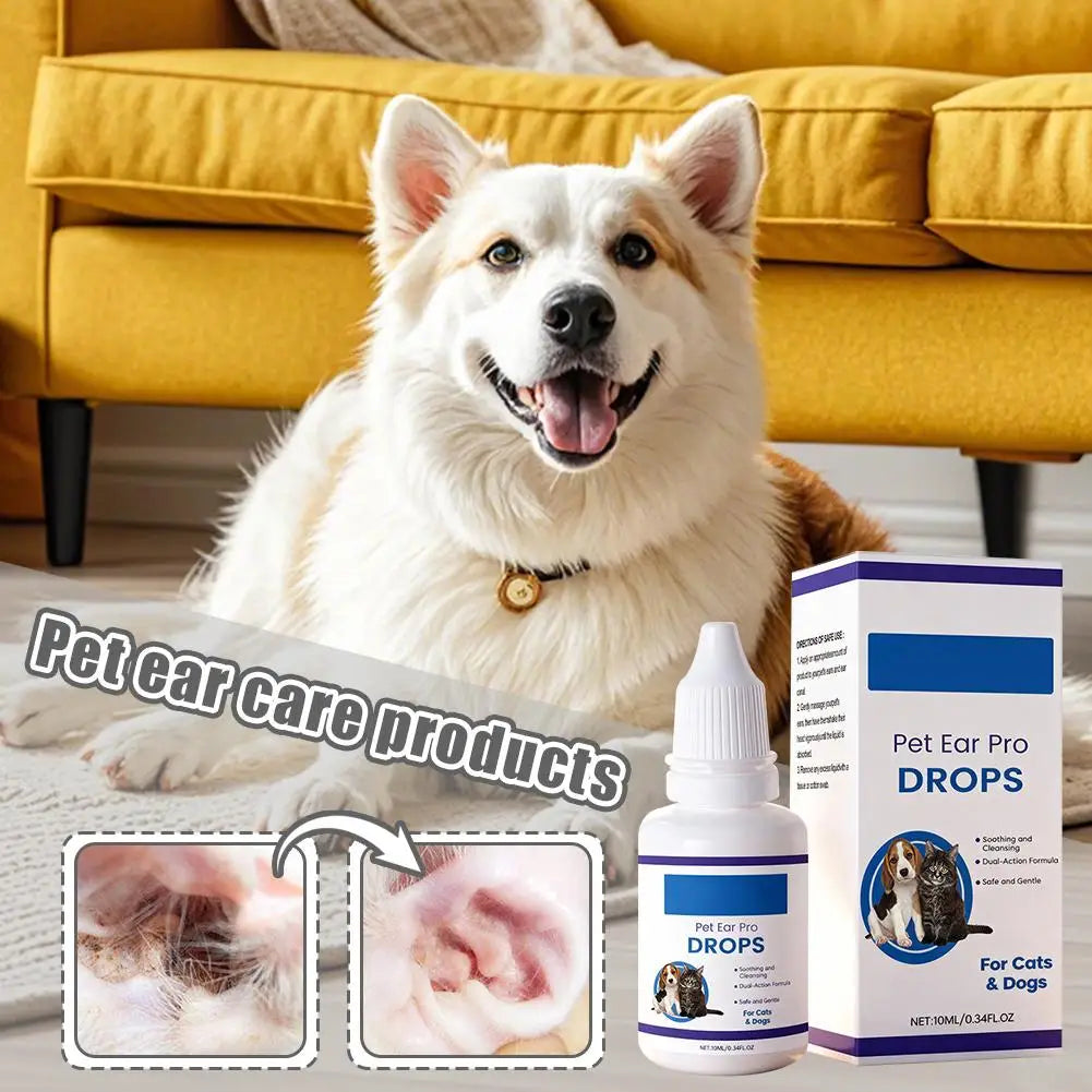 Pet Ear Cleaner Drops for Dogs & Cats Earwax Odor & Itch Care