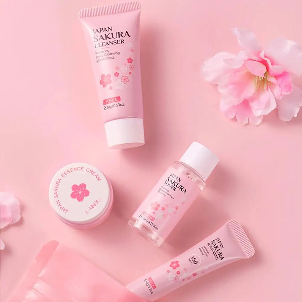 Sakura Skincare Set for Women Cleanser Serum Eye Cream Essence Gift Kit