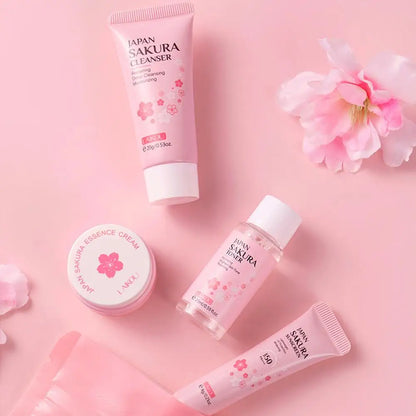 Sakura Skincare Set for Women Cleanser Serum Eye Cream Essence Gift Kit