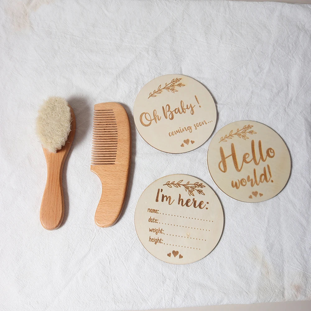 Baby Comb & Brush Set Newborn Grooming Kit Wooden Comb Hair Brush