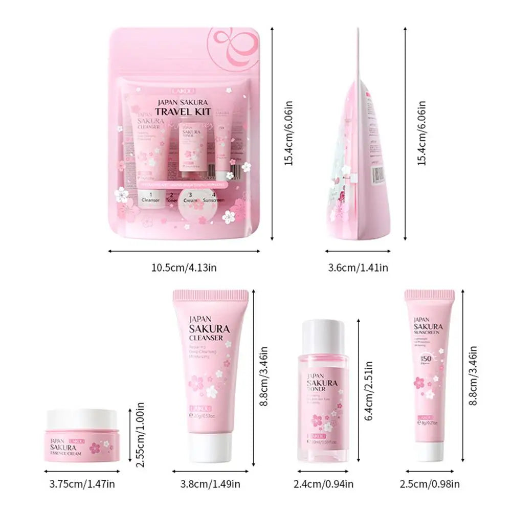 Sakura Skincare Set for Women Cleanser Serum Eye Cream Essence Gift Kit