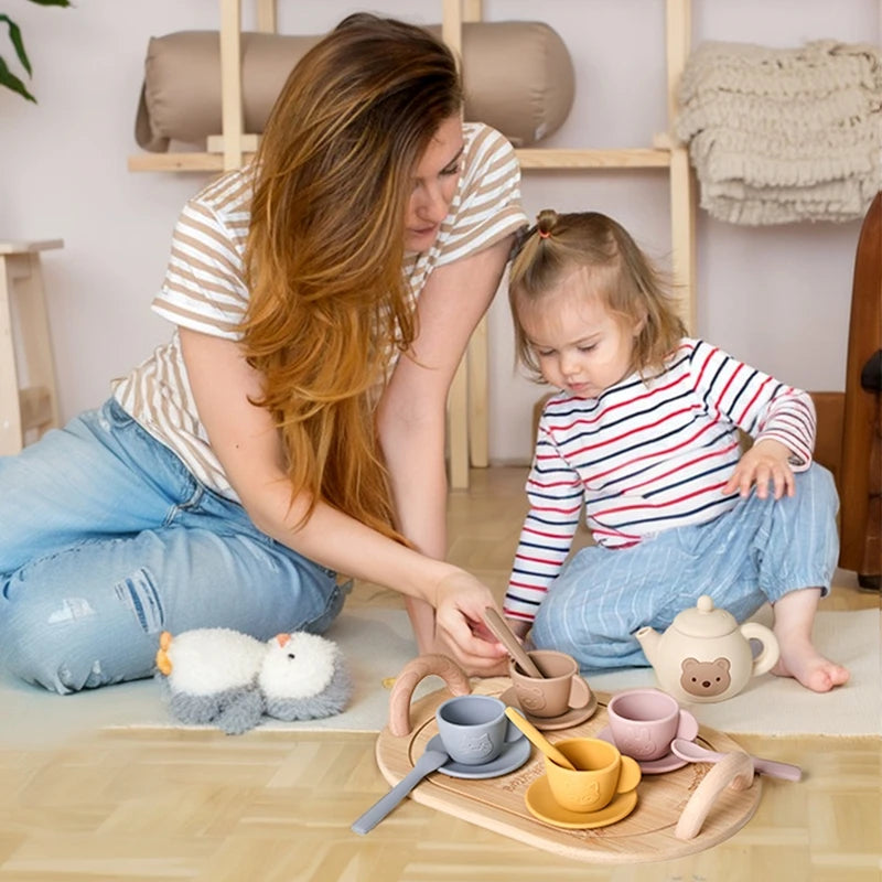 Wooden Tea Set for Kids Pretend Play Tea Party Role Playing Toy