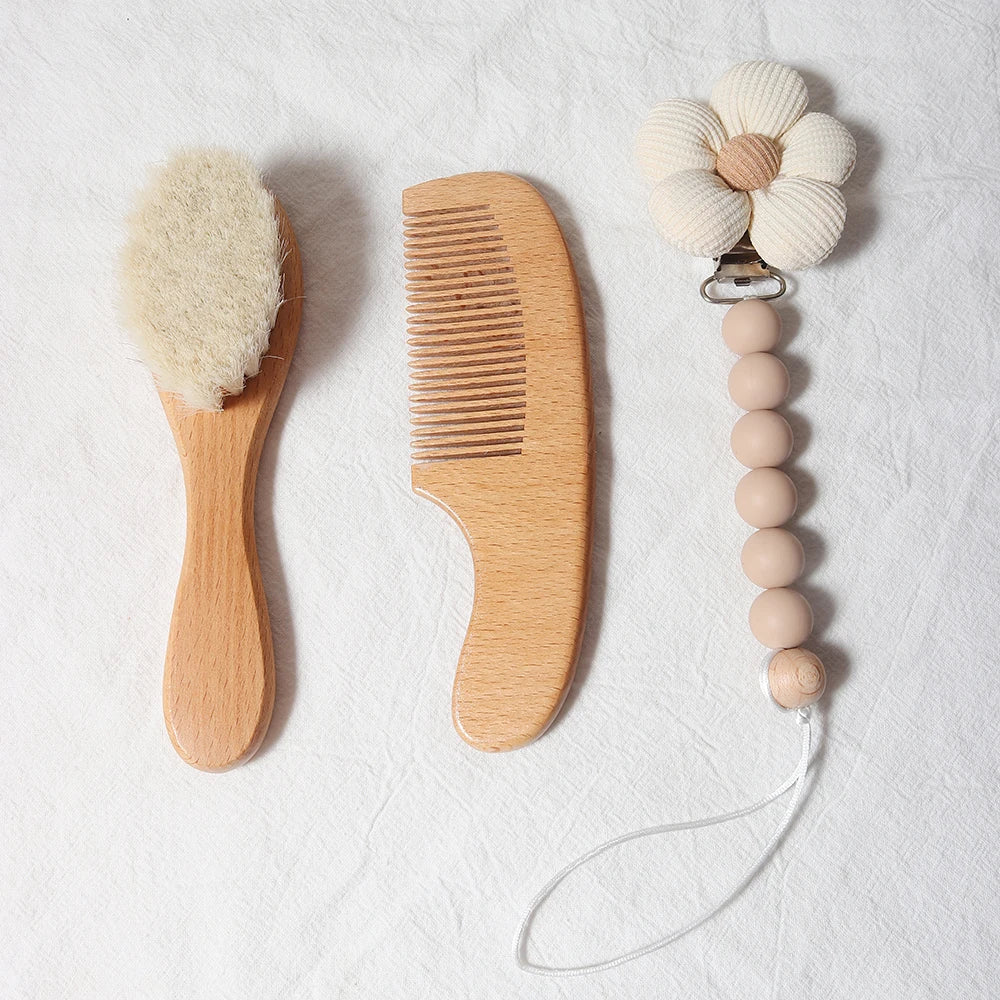 Baby Comb & Brush Set Newborn Grooming Kit Wooden Comb Hair Brush