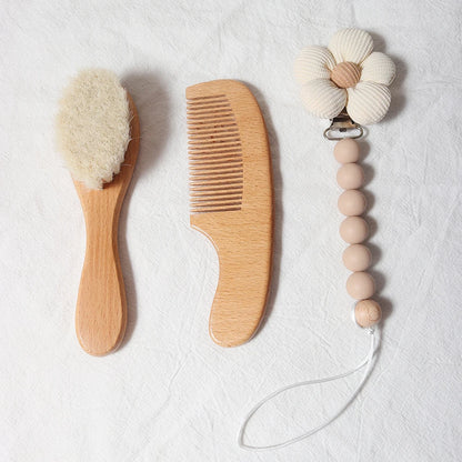 Baby Comb & Brush Set Newborn Grooming Kit Wooden Comb Hair Brush