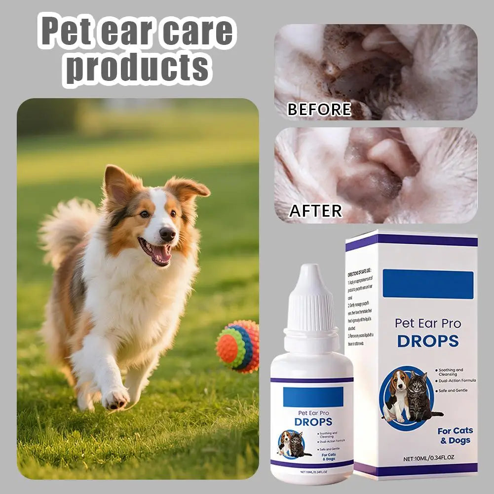 Pet Ear Cleaner Drops for Dogs & Cats Earwax Odor & Itch Care