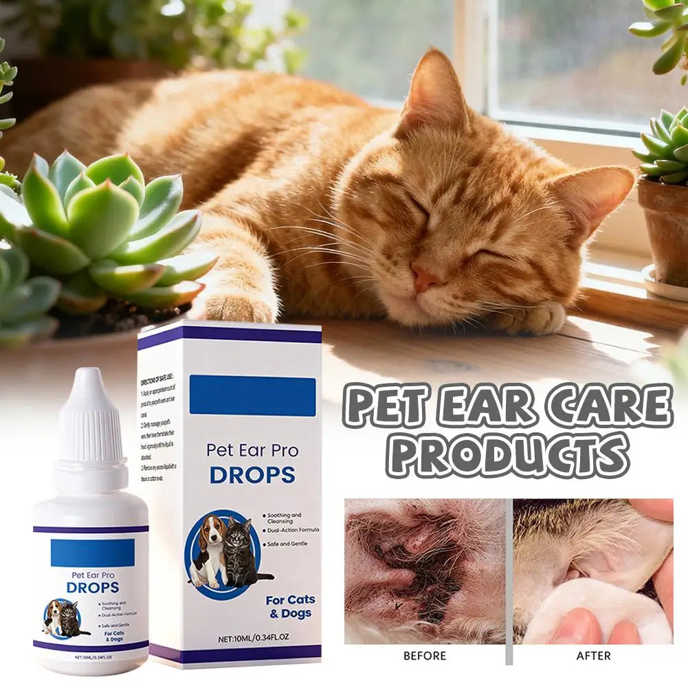 Pet Ear Cleaner Drops for Dogs & Cats Earwax Odor & Itch Care