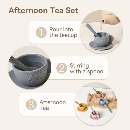 Wooden Tea Set for Kids Pretend Play Tea Party Role Playing Toy