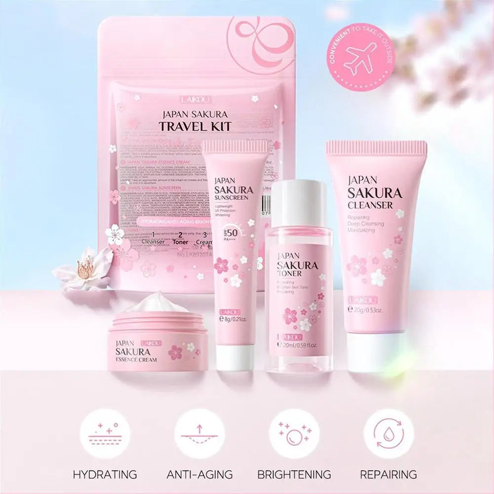 Sakura Skincare Set for Women Cleanser Serum Eye Cream Essence Gift Kit