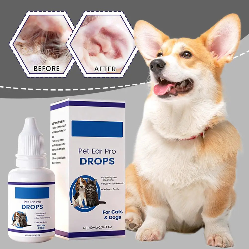 Pet Ear Cleaner Drops for Dogs & Cats Earwax Odor & Itch Care