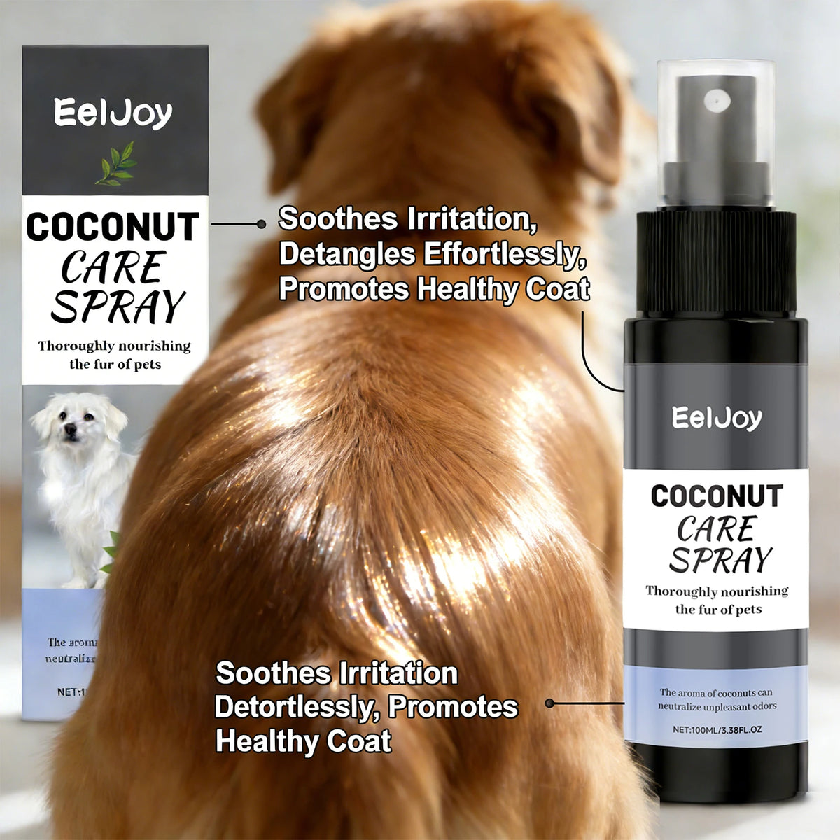 Pet Coconut Grooming Spray Fur Conditioner Odor Care Shine for Dogs Cats