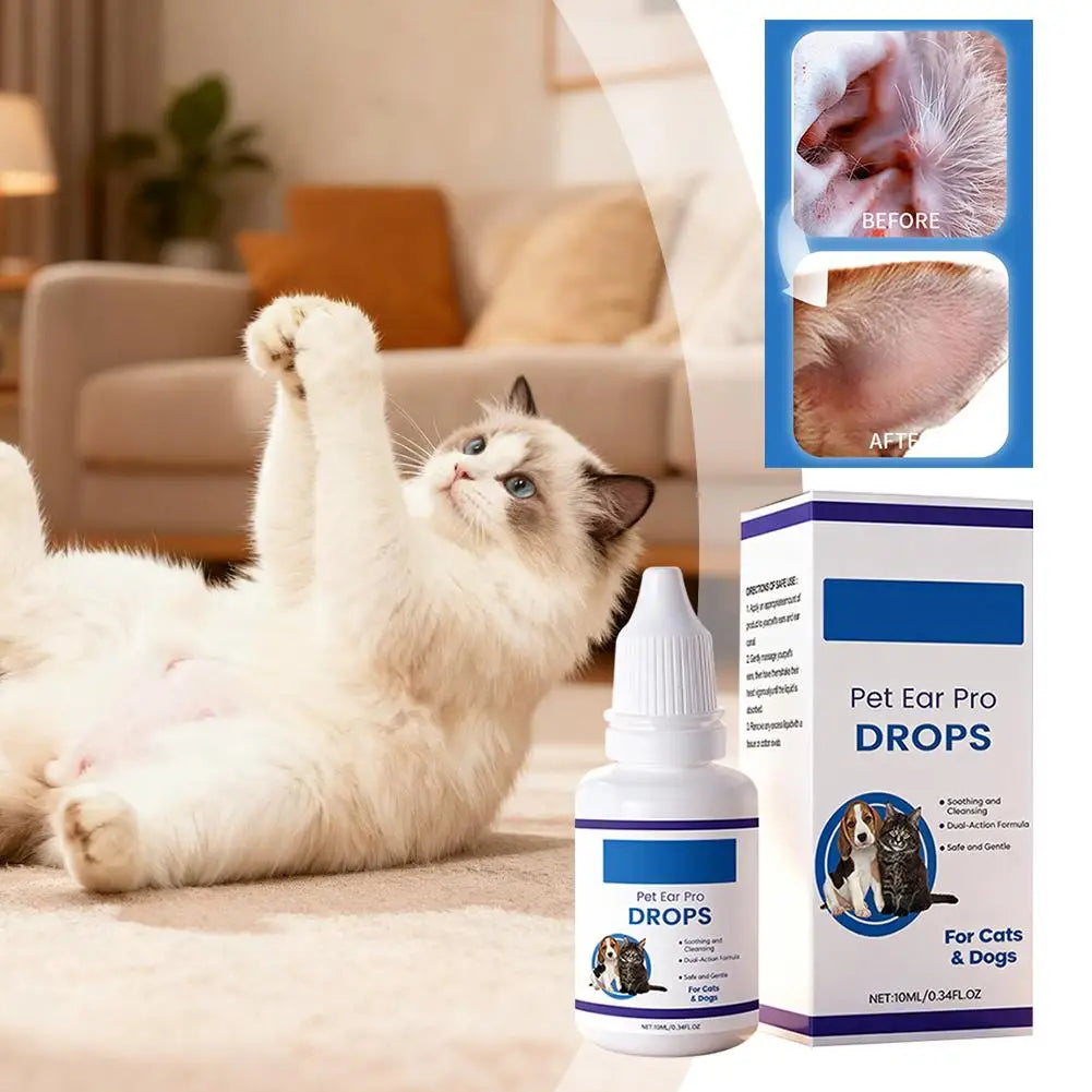Pet Ear Cleaner Drops for Dogs & Cats Earwax Odor & Itch Care