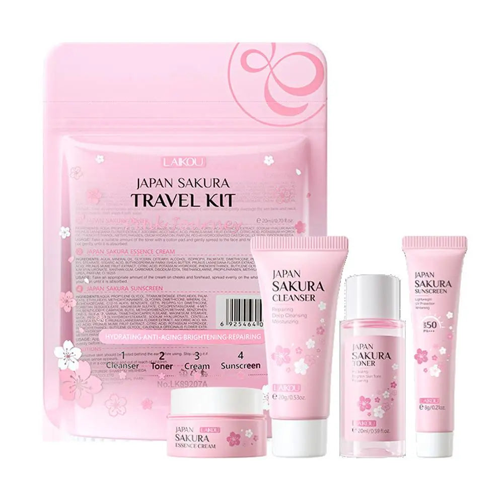 Sakura Skincare Set for Women Cleanser Serum Eye Cream Essence Gift Kit