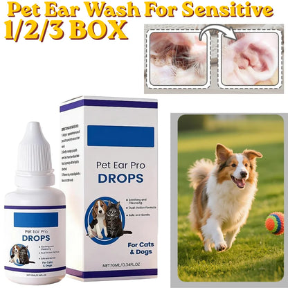 Pet Ear Cleaner Drops for Dogs & Cats Earwax Odor & Itch Care