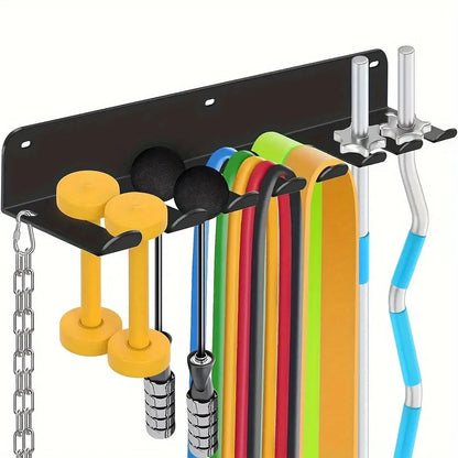 Wall Mounted Fitness Equipment Organizer Black Iron Home Gym Storage Rack