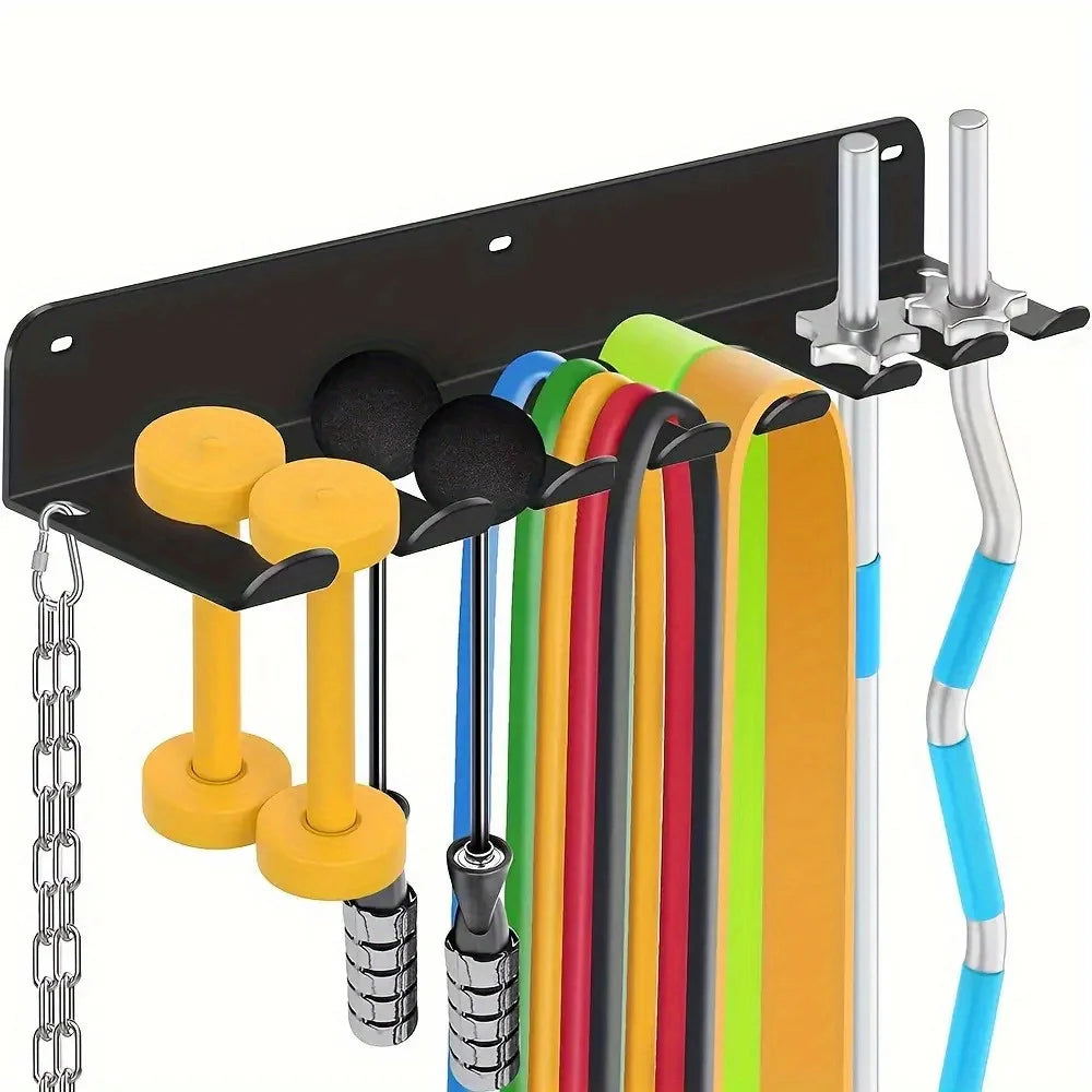 Wall Mounted Fitness Equipment Organizer Black Iron Home Gym Storage Rack