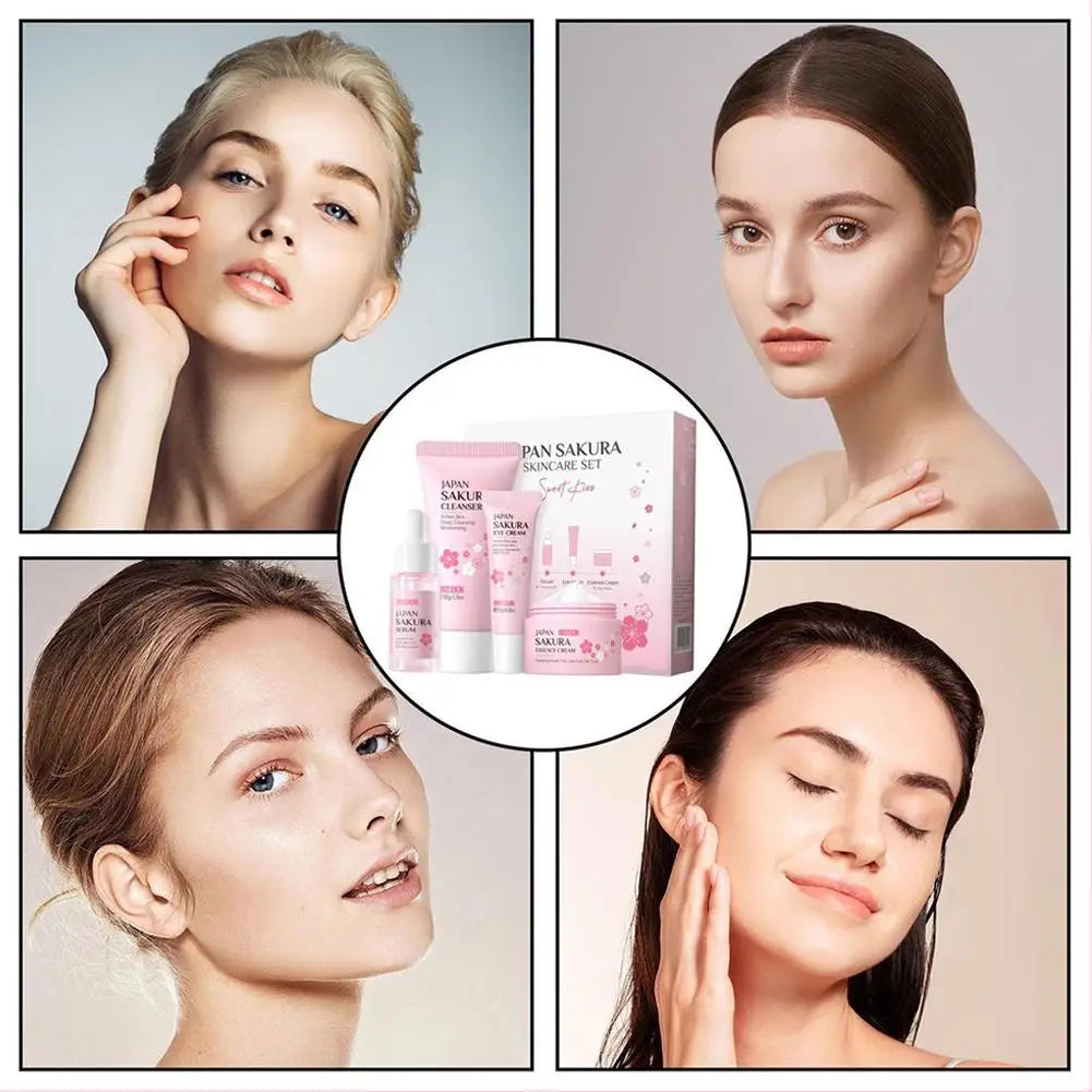 Sakura Skincare Set for Women Cleanser Serum Eye Cream Essence Gift Kit
