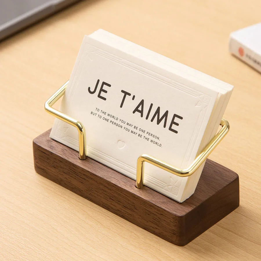 Wooden Business Card Holder Desk Organizer Office Display Stand
