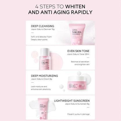 Sakura Skincare Set for Women Cleanser Serum Eye Cream Essence Gift Kit